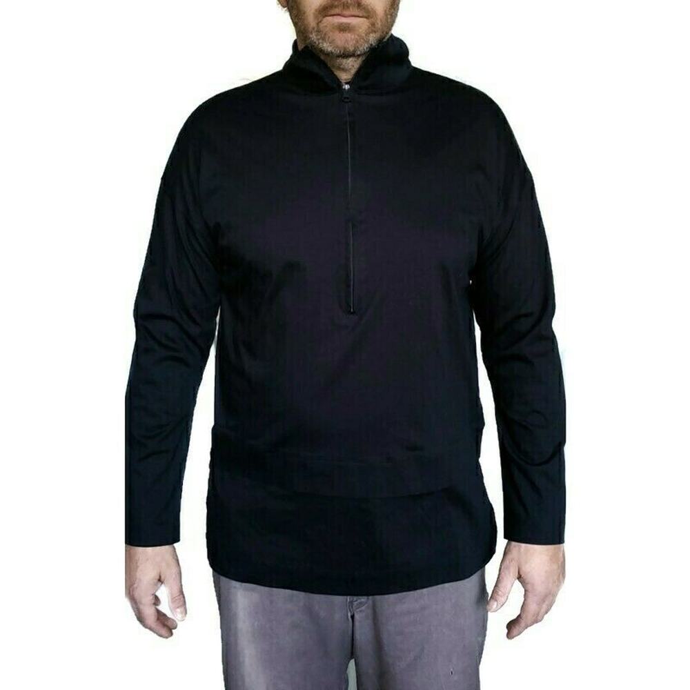 QUINN Qi mens long sleeve mock neck 1/2 zip shirt athletic tee navy blue Size M